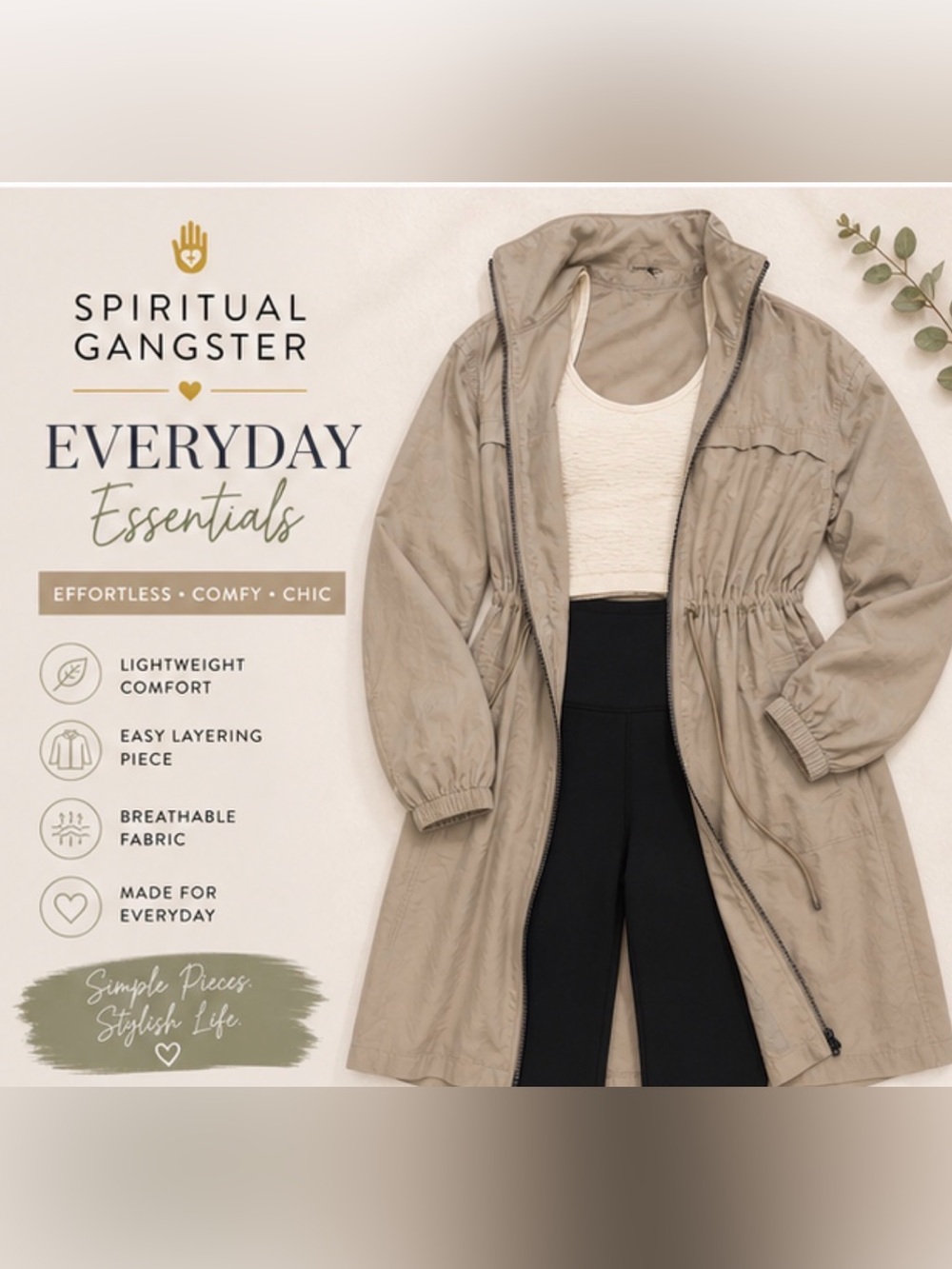 Spiritual Gangster Lightweight Trench Coat in Taupe